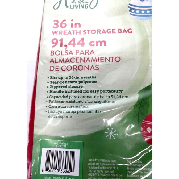 Holiday Living 36-In Wreath Storage Bag Polyester Zippered Closure Red - Picture 2 of 4